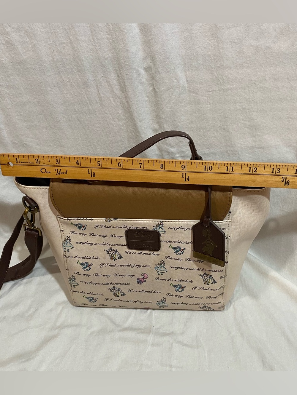Disney Loungefly Alice in Wonderland Tan & Cream Crossbody Satchel READ - Picture 12 of 14